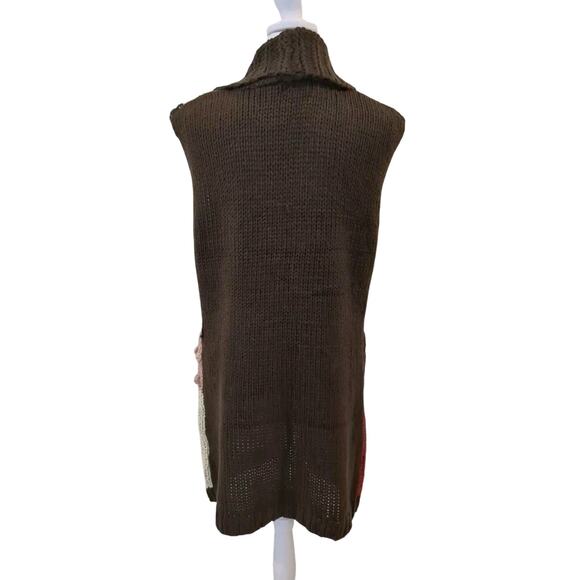 Vertigo Womens L Chunky Crochet Long Sweater Vest Brown Patchwork Boho Western - Picture 4 of 10